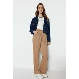 Trendyol Camel Knit Knitted Pants with Button Fastening Waist