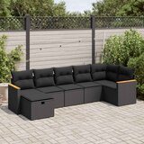  7-dijelni set vrtnih sofa od poliratana s jastucima crni Slike