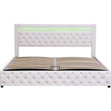 Lumor Oblazinjena postelja s predalom iz umetnega usnja z LED – 180x200 cm – z letveno podlago – bela, (22151067) | Shoptok.si