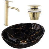 Rea Sofia crni mramorni set + visoka miješalica Lungo zlatna + čep univerzalni zlatna | shoptok.hr