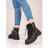 SHELOVET Black women's snow boots with sheepskin coat Cene