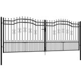 vidaXL Vrata za ograjo s suličastim vrhom črna 406x198 cm prašno jeklo | Shoptok.si