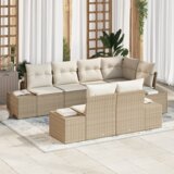 vidaXL 7-delni vrtni kavč set z blazinami bež poli ratan | Shoptok.si