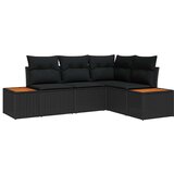 vidaXL 4-delna vrtna sedežna garnitura z blazinami, črna, poli ratan, akacija | Shoptok.si