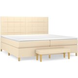 vidaXL box spring postelja z vzmetnico krem 200x200 cm blago, (20761139) | Shoptok.si