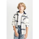 Defacto Boy Oversize Fit Hooded Flannel Long Sleeve Shirt