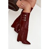 Boto Women's Heeled Boots Turned Shaft Straps With Buckles Burgundy Nirisa | Shoptok.si