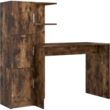  pisalna miza z omarico in policami, inženirski les, dimljeni oreh, 133,5x50x124 cm, 2 kos | Shoptok.si