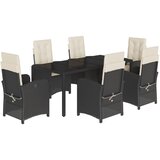  7-dijelni vrtni blagovaonski set s jastucima crni od poliratana Crna 190 cm table length | shoptok.hr