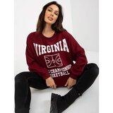 Fashion Hunters Long, maroon sweatshirt with a print and a round neckline Cene