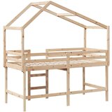  Krevet na kat s ljestvama i krovom 90x200 cm od borovine | shoptok.hr