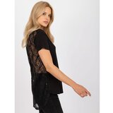 Fashion Hunters Black blouse with lace and longer back Cene