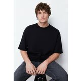 Trendyol Basic Black Men's Oversize/Wide Cut 100% Cotton Stitched Double Sleeve T-Shirt Cene