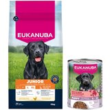  15 kg Eukanuba suha hrana + 3 x 400 g odgovarajuće mokre hrane gratis! - Junior Large & Giant Breed piletina + Adult bogato govedinom s bundevom | shoptok.hr