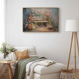  Slika - Flowery bench - impressionist painting full of flowers 120x80 U prirodnom drvenom okviru | shoptok.hr