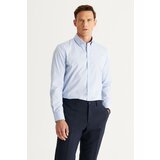 ALTINYILDIZ CLASSICS Men's Light Blue Slim Fit Slim Fit Shirt with Buttons and Collar Pattern Cene