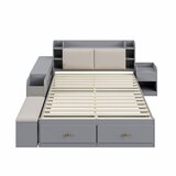 Lumor Dvoposteljna postelja iz masivnega lesa 140x200 cm – s predali in shranjevalnim stolčkom – siva, (22151146) | Shoptok.si