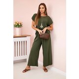 Kesi Włoski Viscose set pleated blouse + trousers khaki | Shoptok.si