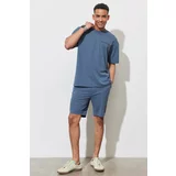 AC&Co / Altınyıldız Classics Men's Indigo Melange Standard Fit Normal Cut Cotton Comfort Knitted Shorts