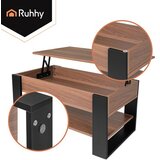Ruhhy klub stolić s podiznom pločom 92 cm – 3u1, spremnik i polica (hrast/crni) | Shoptok.si
