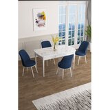 Hanah home trpezarijski set Han, sto na razvlačenje i 4 stolice, ploča u dekoru belog mermera, teget tkanina Jerry | Eponuda.com