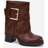 Boto Womens Insulated Heeled Ankle Boots With Gold Buckle Brown Milira | ePonuda.com