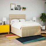 vidaXL Box spring postelja z vzmetnico krem 140x200 cm blago | Shoptok.si