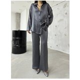 BİKELİFE Women's Gray Satin Shirt Pants Suit Cene