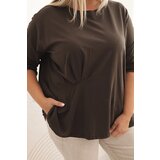 Kesi Włoski Women's Plus Size blouse with cotton, featuring a pocket and rolled sleeves kiwi | shoptok.hr