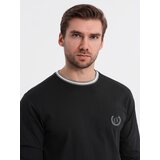 Ombre Men's cotton longsleeve with striped U neckline and embroidery - black | Shoptok.si