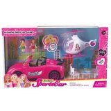 Magic Toys Komplet pink svetlečega športnega vozila s helikopterjem in dodatki | Shoptok.si