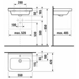 Jika H8104220001041 Cubito 55 x 42 cm pravokotni stenski keramični umivalnik z odprtino za armaturo | Shoptok.si