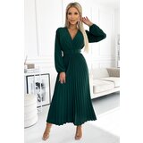 numoco basic Pleated midi dress with neckline, long sleeves and wide belt Numoco | ePonuda.com
