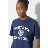 Sporty & Rich Pamučna majica Varsity Crest T Shirt za žene, boja: tamno plava, TSAW2353NA