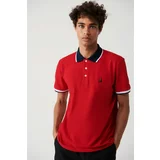 Avva Men's Red 100% Cotton Marine Printed Standard Fit Regular Fit Polo Neck T-shirt