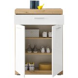 CARRYHOME omara za čevlje hrast artisan, bela, visoki sijaj | Shoptok.si
