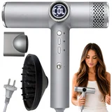 Profesionalno sušilo za lase 2000 W, brushless 130.000 o/min, digitalno, difuzor – srebrno