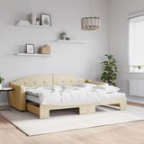  The Living Store Izvlečna dnevna postelja z vzmetnico krem 80x200 cm blago - Izvlečna Dnevna Postelja, (21508724) Cene