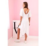 Kesi Włoski Damenkleid aus Viskose mit kurzen Ärmeln und ausgestelltem Saum white | shoptok.hr