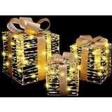vidaXL Darilna škatla med 60 LED 3 pcs Toplo bela 20 x 20 x 20 cm PET | Shoptok.si
