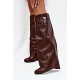 Boto Women's Platform Boots with Strap and Silver Detail Eco Leather Brown Korivelle Cene