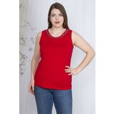 Şans Women's Plus Size Red Collar Detailed Sleeveless Blouse Cene