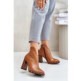 Laura Messi Leather Ankle Boots On Heel Brown 2836 Cene