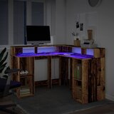  Radni stol s LED svjetlima boja staro drvo 130x130x91 cm drveni | shoptok.hr