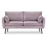 Kooko Home svijetlo ružičasta baršunasta sofa s crnim nogama Lento, 158 cm