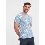 Ombre Men's full-print t-shirt with contrasting leaves - blue Cijene