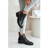 Kesi Patent leather women's ankle boots with a flat heel insulated black S.Barski black Cijene
