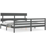  Okvir za krevet s uzglavljem sivi 200 x 200 cm od masivnog drva | shoptok.hr