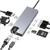 USB-C na HDMI/VGA/USB/SD/TF/LAN/PD sivi Adapter