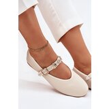 Boto Women's Ballet Flats With Strap And Golden Studs Beige Firicene | Shoptok.si